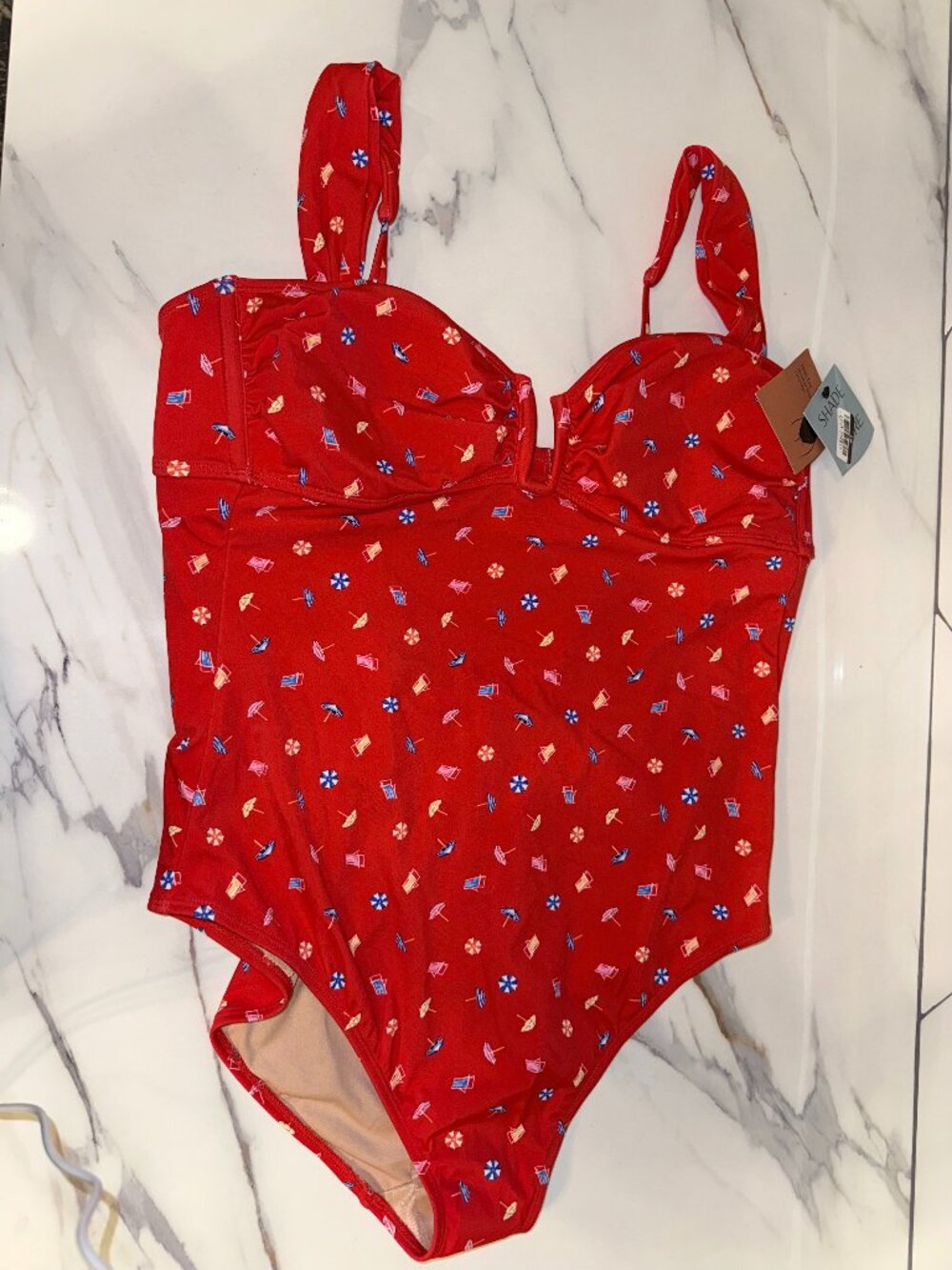 ❤️✨ Shade & Shore Red Printed One-Piece Swimsuit XL 16 NWT ✨❤️
